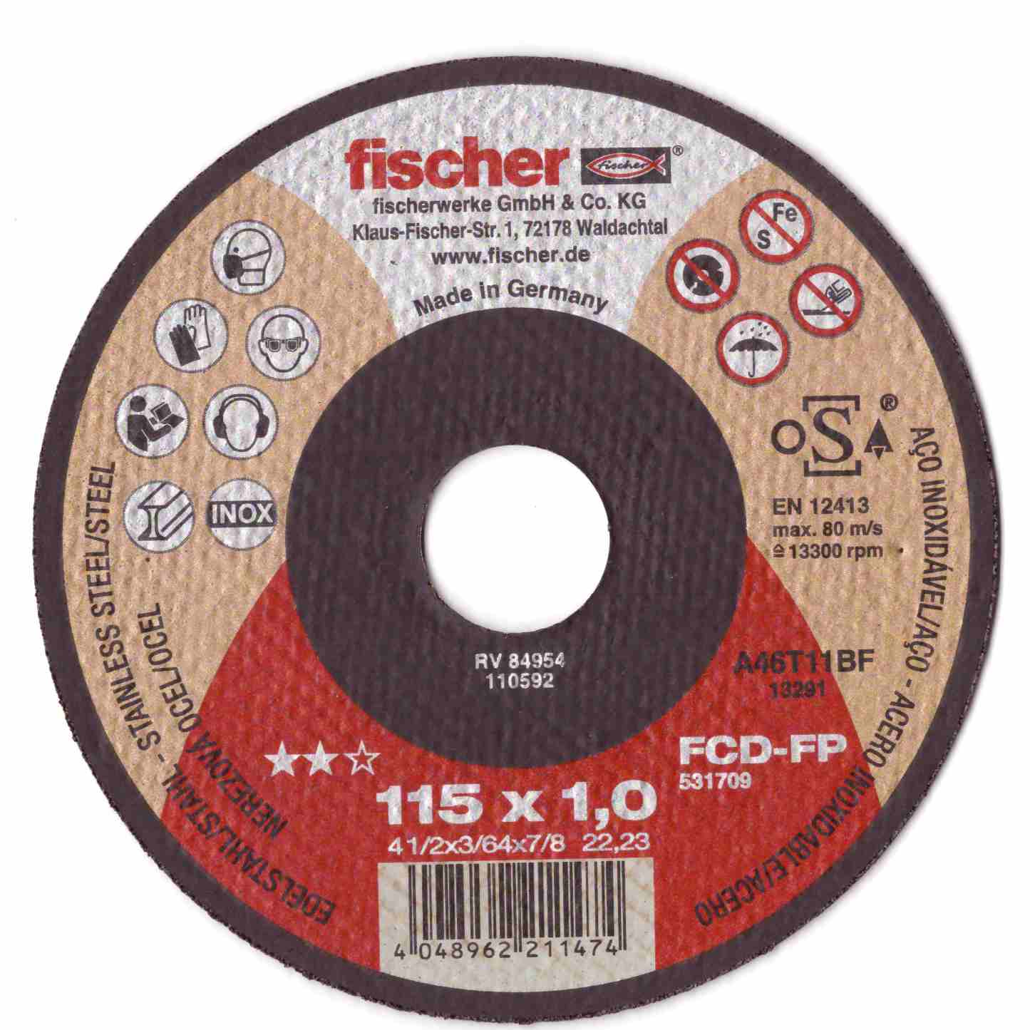 Řezný kotouč Fischer na ocel a nerez 115x1,0x22,2  č. 531709
