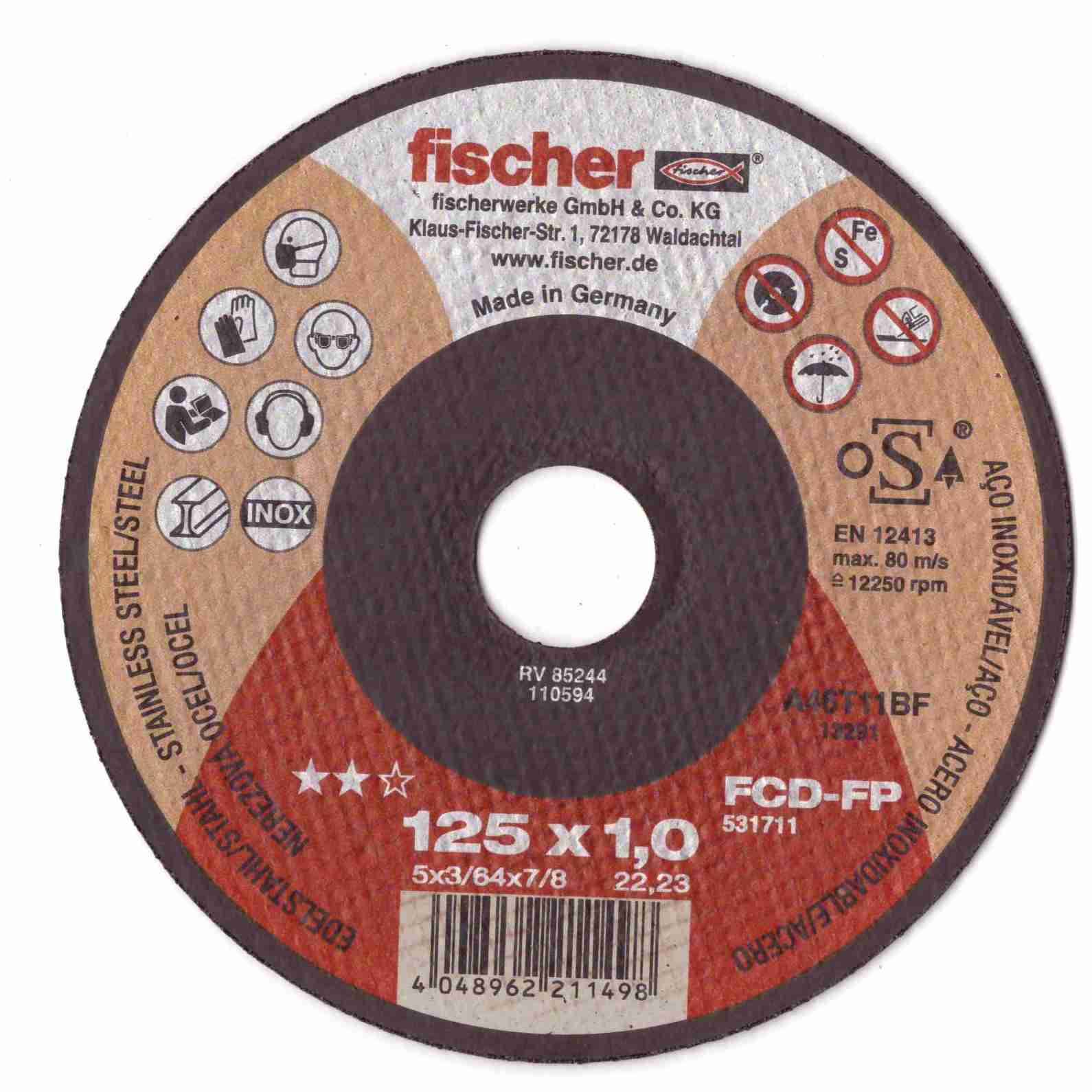 Řezný kotouč Fischer na ocel a nerez 125x1,0x22,2  č. 531711