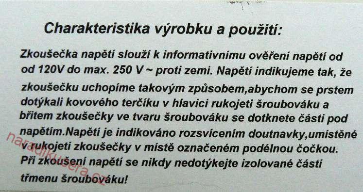 Zkoušečka šroubovák 190 mm 100-250V č. 18426