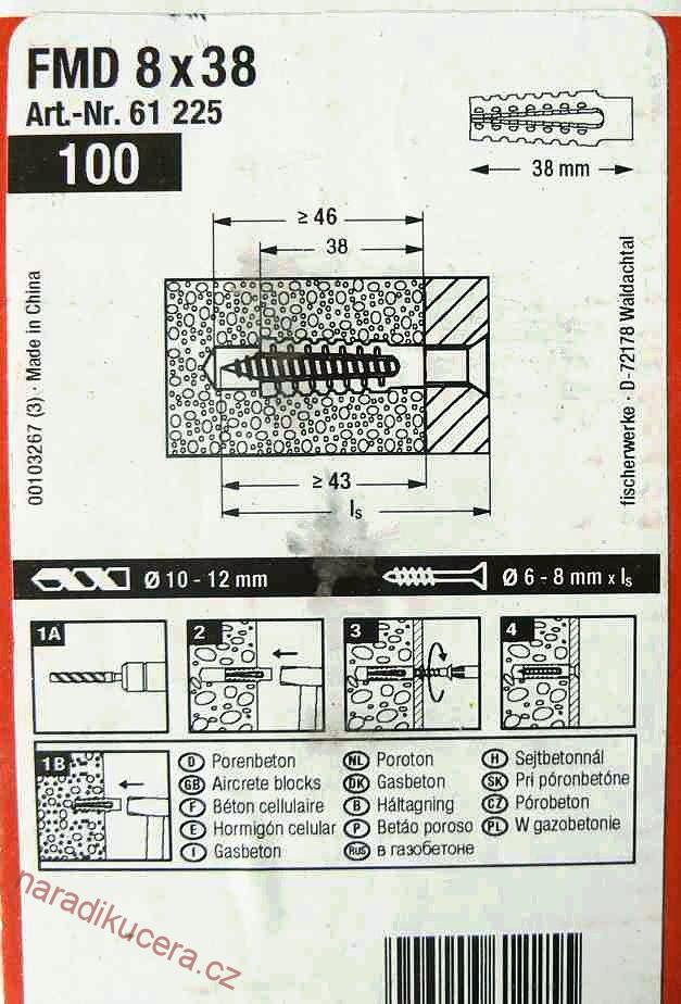 Fischer kovová hmoždinka FMD  8x38  č. 61225
