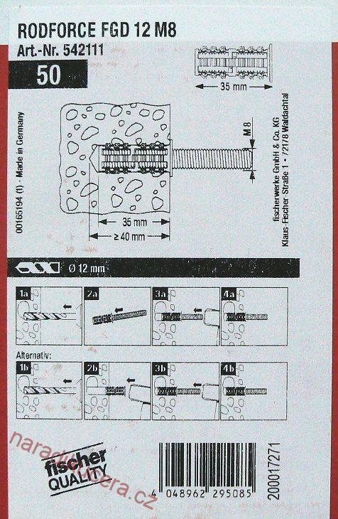 Hmoždinka RODFORCE FGD 12 M8  fischer č. 542111