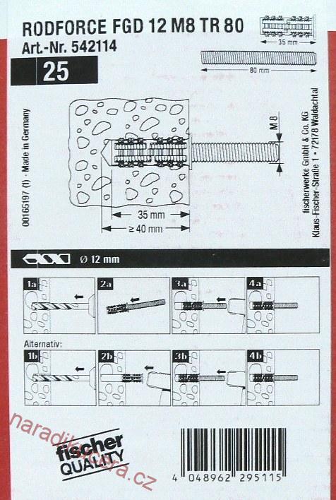 Hmoždinka RODFORCE FGD 12 M8 TR 80 fischer č. 542113